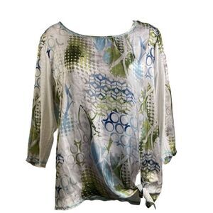 Sno Skins Women's Green Blue Abstract Side Tie Flowy‎ Artsy Tunic Top Size L